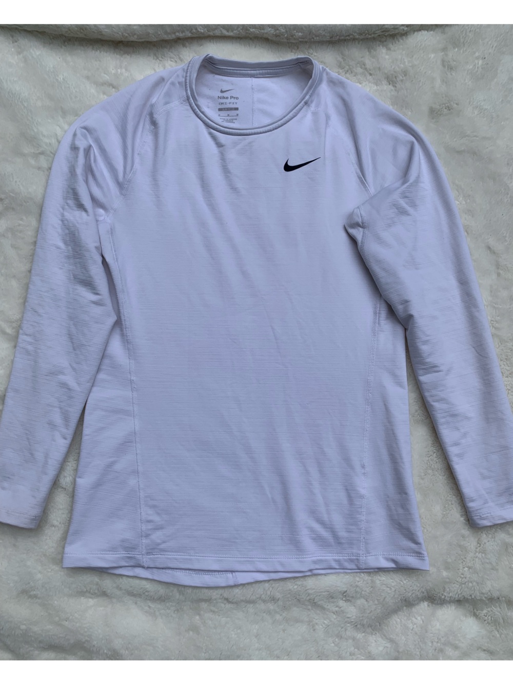 Nike slim fit White Long Sleeve Performance Shirt with Black Swoosh